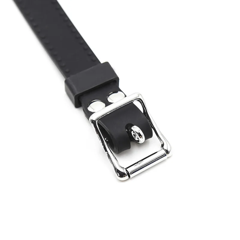 Close-up of silicone O-ring gag hardware showing durable metal buckle and secure fastenings