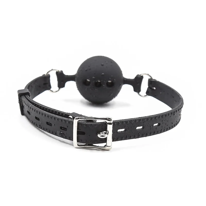 Breathable silicone ball gag back view highlighting adjustable buckle and strap layout