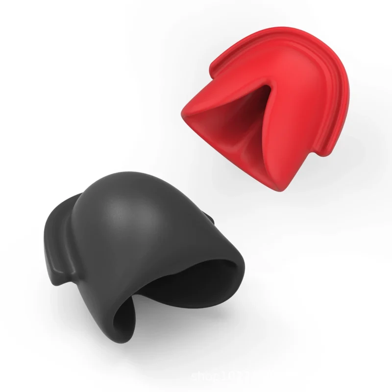 Two silicone tongue control gags side by side in red and black