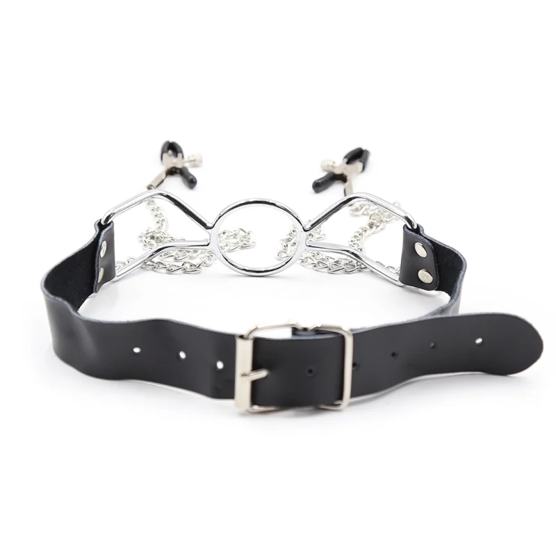 rear view of o-ring open mouth gag showing strap configuration