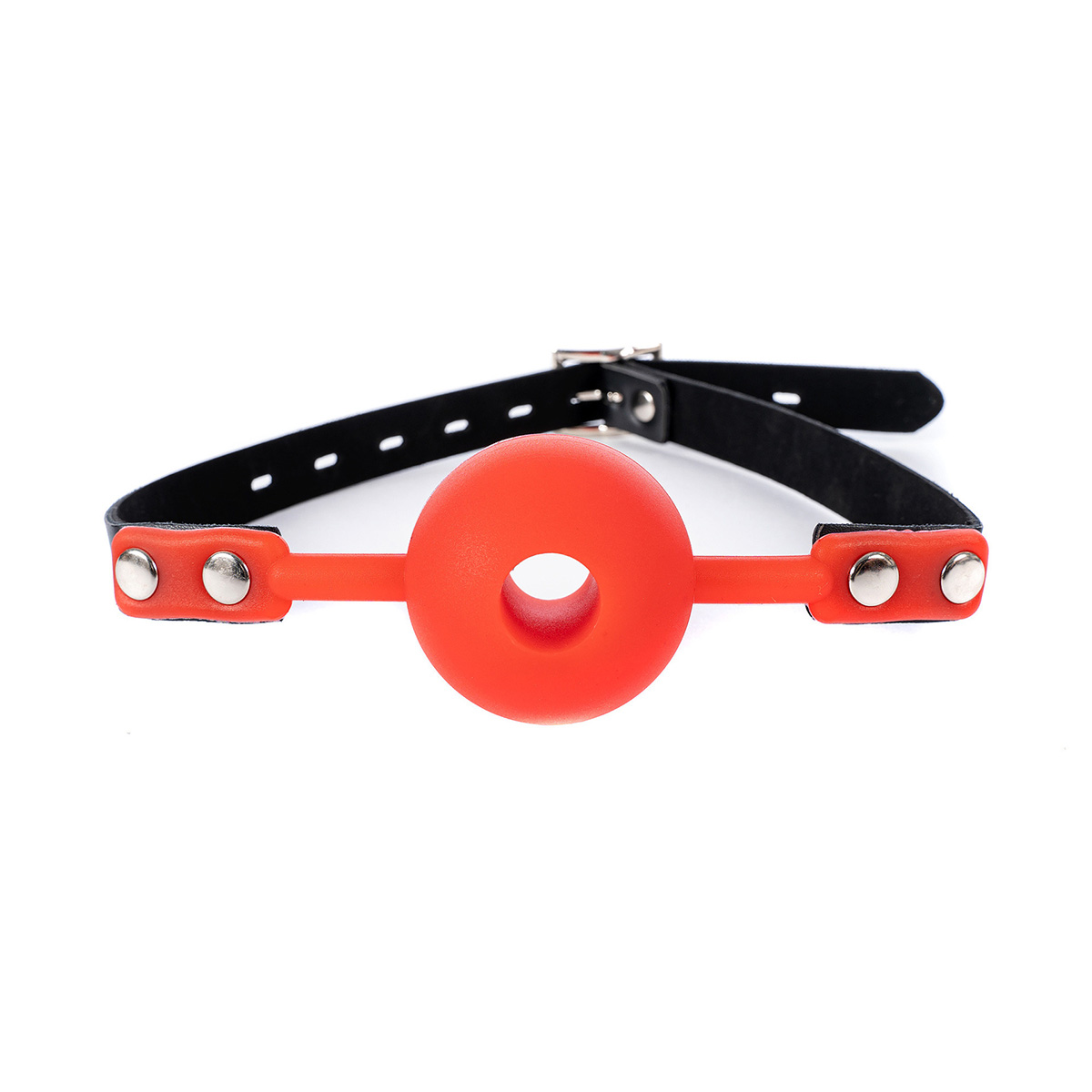 Bondage Gag with Candle Hole – Single Strap, front view of 5 cm silicone ball and single adjustable strap