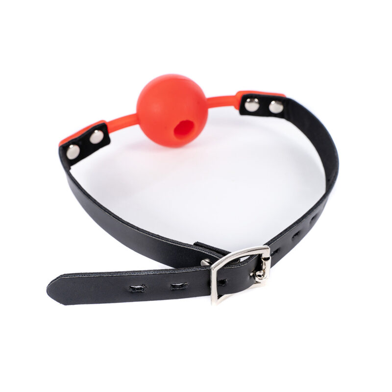 Back view of Bondage Gag with Candle Hole – Single Strap showing PU leather strap and metal hardware