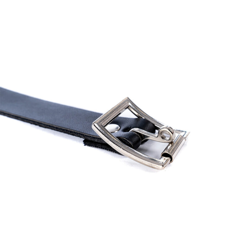 Close-up detail of single strap PU leather and metal hardware on Bondage Gag with Candle Hole