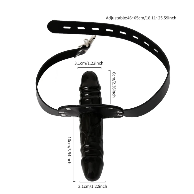 Double penis mouth gag showing full dimensions and overall size