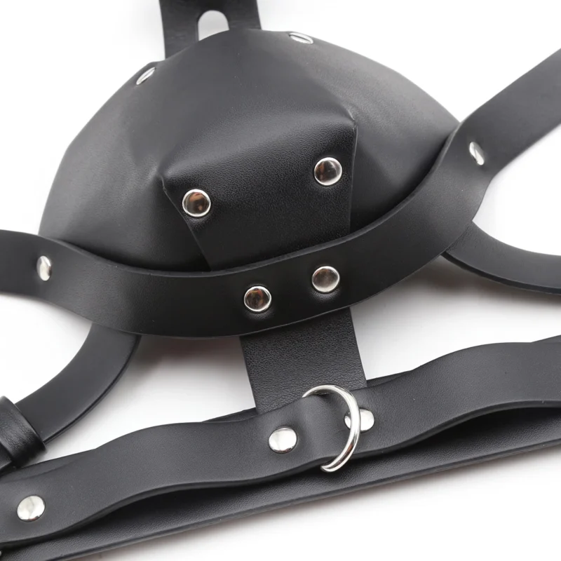 PU leather mouth cover detail of breathable ball gag slave mask