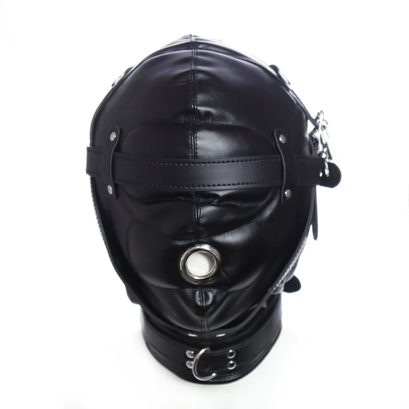 Matte front view of Mascara Ciega Open Gag showing open mask and gag design