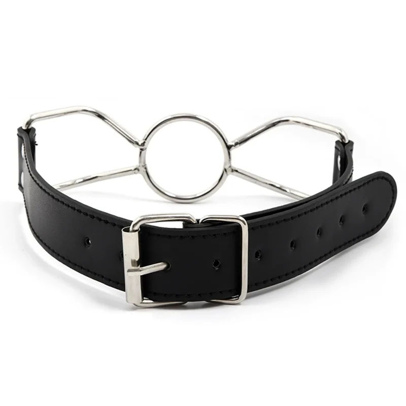 Back view of O-ring open mouth gag with adjustable PU leather head strap