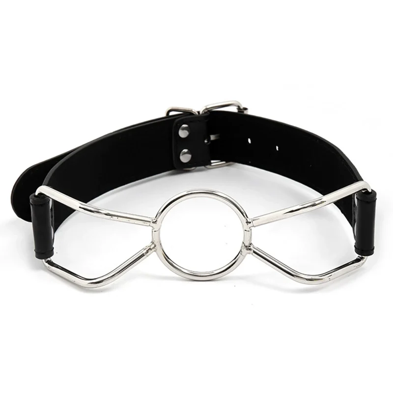 Front view of O-ring open mouth gag with metal ring