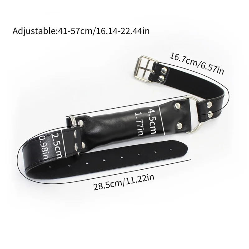 Padded leather cylinder mouth gag dimensions and size reference