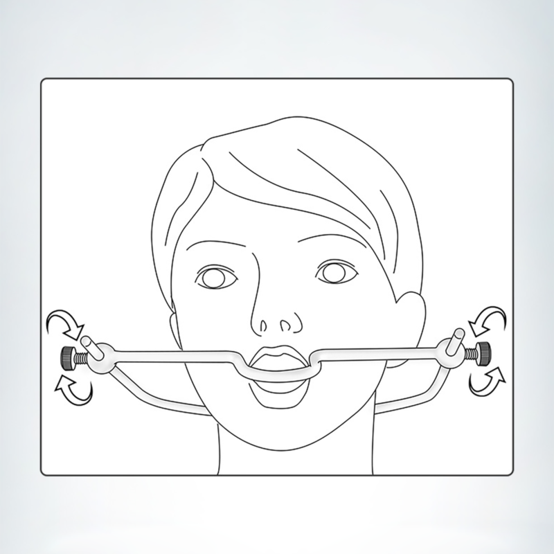 Slave Metal Orbit Gag shown on model to demonstrate proper wearing and fit