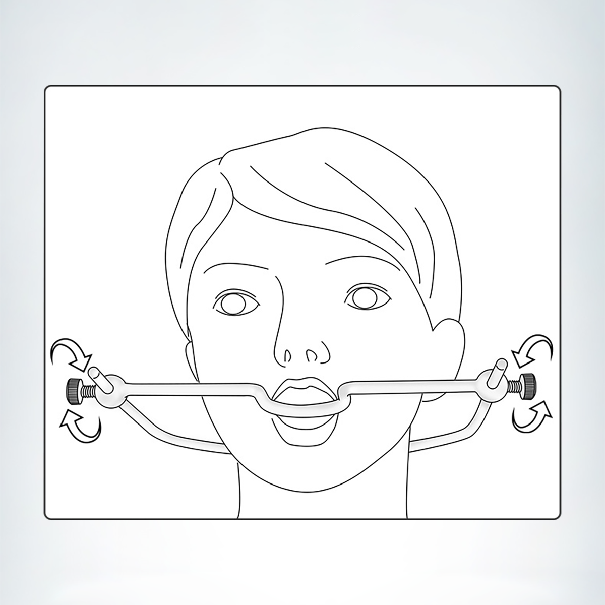 Slave Metal Orbit Gag shown on model to demonstrate proper wearing and fit