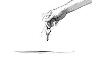 Hand releasing a dropped object as a non-verbal safeword signal for gag play
