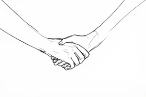Two hands demonstrating a hand squeeze non-verbal safeword signal for gag play